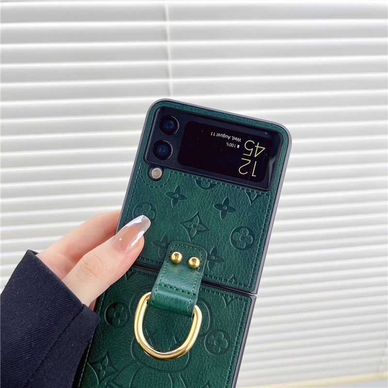 Sang Trọng Bao Da Điện Thoại pu Dạng Gập Tích Hợp Vòng Đỡ Cho samsung galaxy z flip 5 4 1 2 3 samsung galaxy z flip 4