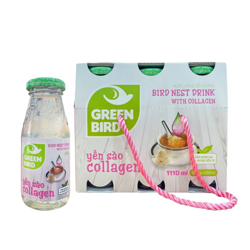 Lốc yến sào collagen - Nutrinest Green Bird - 6 Chai × 185 ML