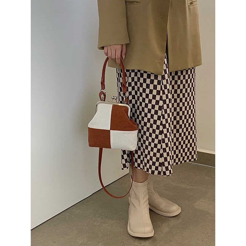 Màu Sắc Túi Đeo Chéo Vải Nhung Kẻ Sọc Phong Cách retro Gylb317