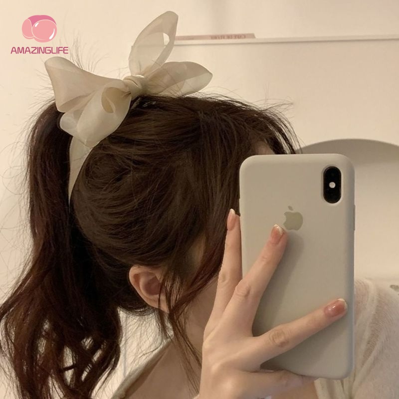 Kẹp Tóc / Kẹp Tóc Đuôi Ngựa Dạng Lưới Chiffon Đính Nơ Lớn Thanh Lịch