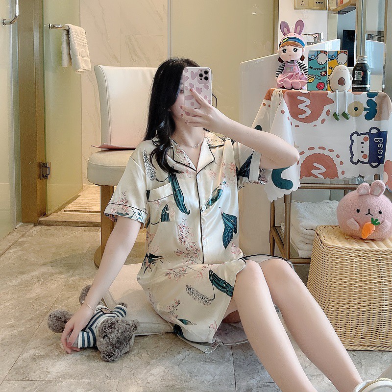 Đầm Ngủ Ngắn Tay In Hoạt Hình Dễ Thương Cho Nữ Cỡ M-2Xl