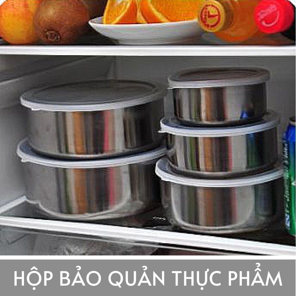 Bộ 5 bát Inox bảo quản thực phẩm hình tròn Nắp chống tràn đựng thức ăn 20018 KMVN