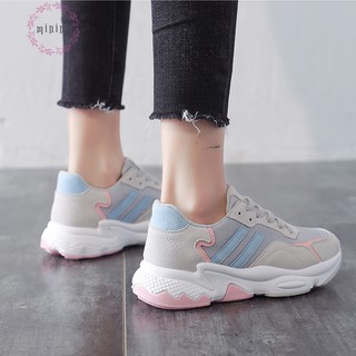 Giày sneaker thể thao nữ da lộn sọc xanh Minina Y101