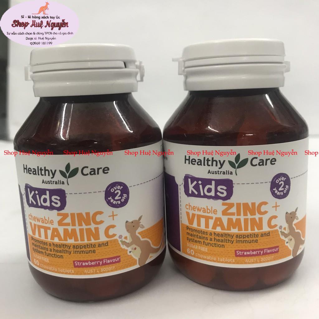 Viên nhai bổ sung Kẽm Vitamin C cho bé Healthy Care Kids Zinc + Vitamin C 60 viên, giúp bé tăng đề kháng và ăn ngon