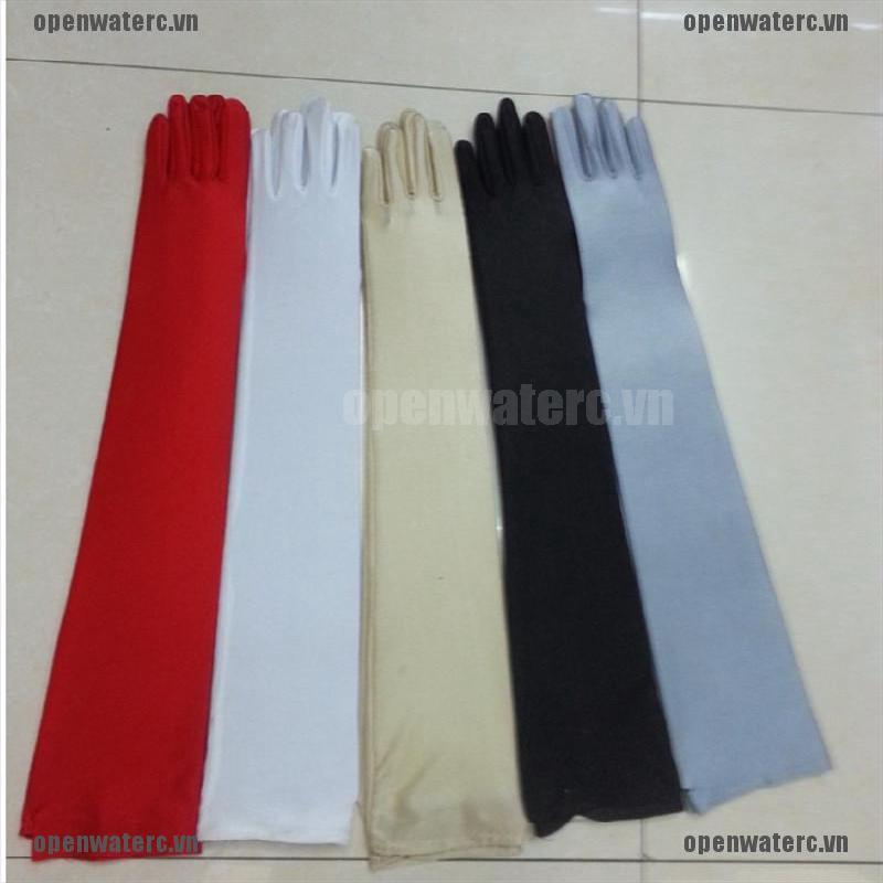 Găng Tay Satin Dài Nhiều Màu Dùng Hóa Trang Tiệc Cưới
