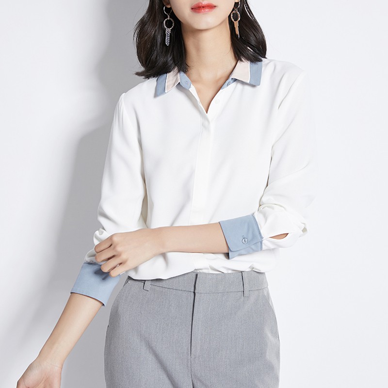 Áo sơ mi nữ trắng dài tay Chunxuu phối viền màu thanh lịch thời trang vải Tơ cao cấp - SP21