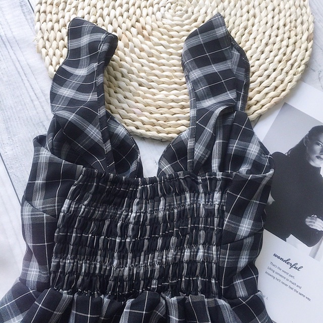 MẪU MỚI ĐẦM LUCIA DRESS SIÊU XINH - ĐẦM CARO ĐEN HAI DÂY