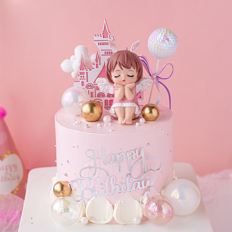 Phụ Kiện Trang Trí Bánh Kem Hình Lâu Đài Thiên Thần Dễ Thương