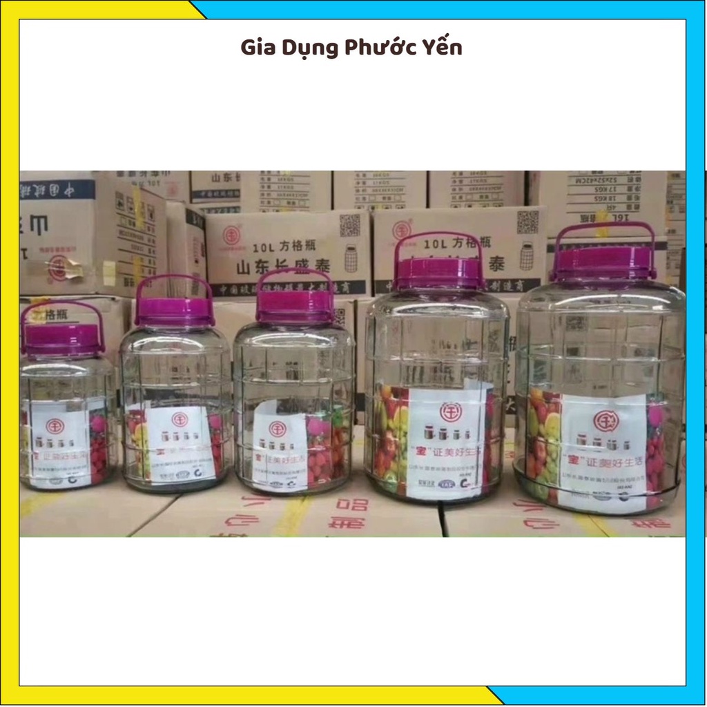 Bình thủy tinh ngâm rượu nắp tím 3L 5L 8L 10L 20L 35L có quai xách