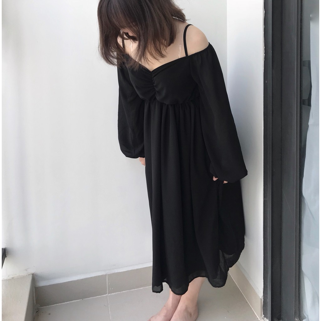 VÁY ĐI CHƠI - LADONNA DRESS - VÁY HAI DÂY TAY DÀI NGỰC RÚM | BigBuy360 - bigbuy360.vn