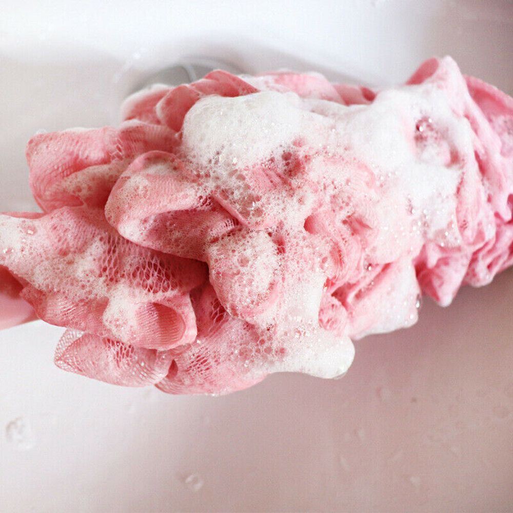 Bông tắm kỳ lưng tắm rửa tẩy tế bào chết toàn thân tay cầm dài làm từ lưới mềm có dây treo cho nhà tắm