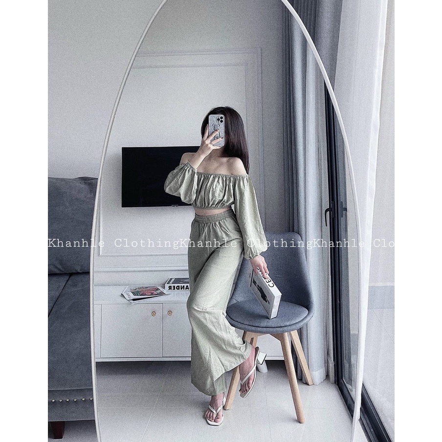 Sét đũi áo trễ vai tay dài quần sớ dài sexy