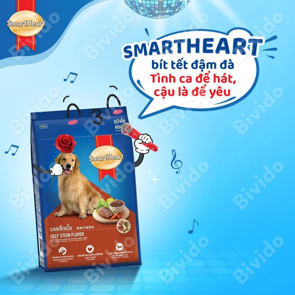 Thức ăn chó lớn Smartheart Adult vị bò, cừu túi 1.5kg - Bivido