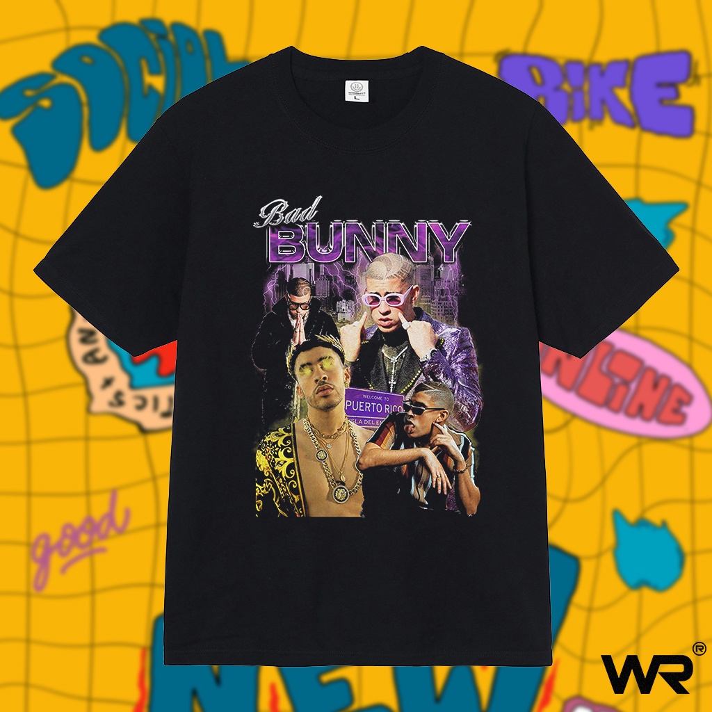 Áo thun unisex Wright ngôi sao nhạc rap rapper Bad Bunny phong cách hip hop streetwear form rộng oversize