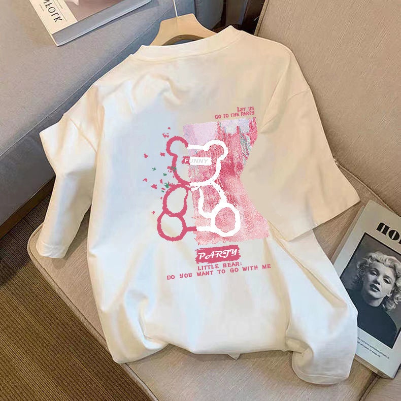 Áo Thun Tay Ngắn In Chữ Và Chú Gấu Dễ Thương Thời Trang Mùa Hè Cho Nữ