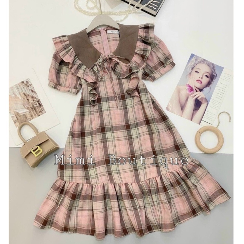 ĐẦM CARO XOÈ BABY DOLL ĐUÔI CÁ CỔ BÈO NHÚN