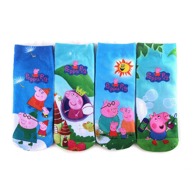 Set 4 Đôi Tất Cotton Phối Hình Heo Peppa Cho Bé