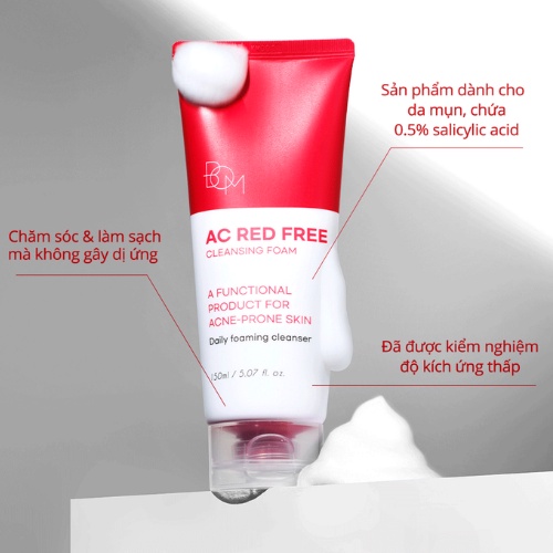 Sữa Rửa Mặt Tạo Bọt Ngừa Mụn Bom AC Red Free Cleansing Foam 150ml