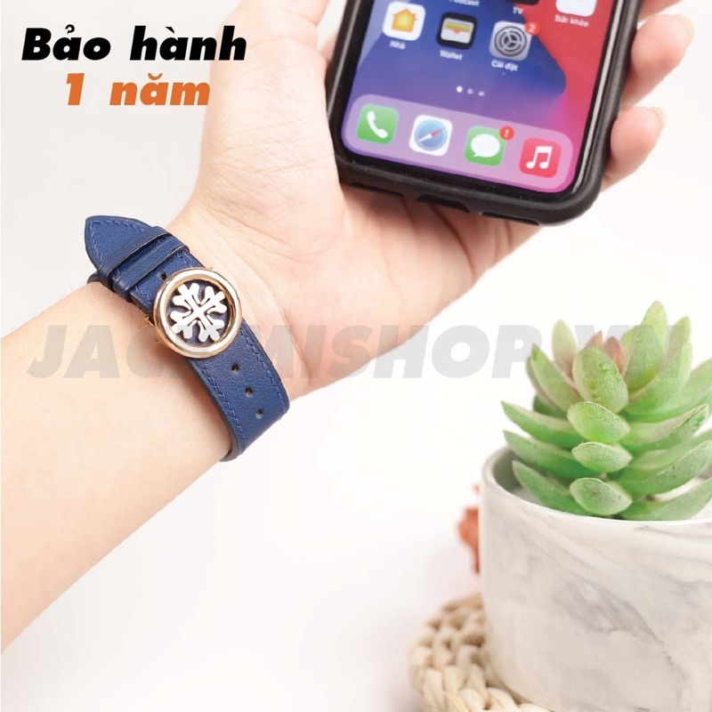 [DÂY DA THẬT] DÂY DA BÊ SWIFT MAY TAY THỦ CÔNG MÀU XANH PACIFIC KHÓA PATEK CHO APPLE WATCH SERIES 1=&gt;6 (BẢO HÀNH 1 NĂM)