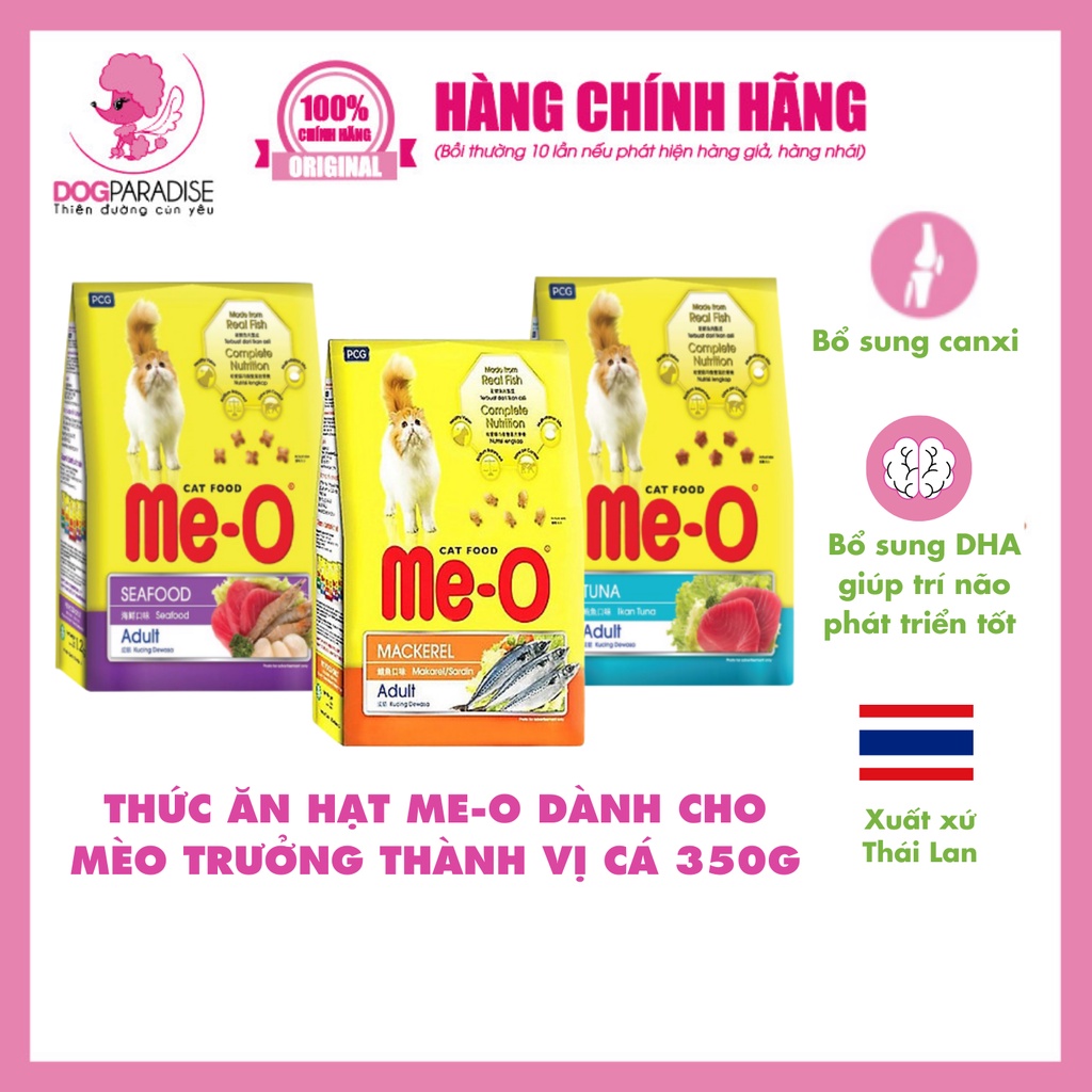 Thức ăn hạt ME-O dành cho mèo trưởng thành bổ sung dinh dưỡng vị cá ngừ/cá thu/cá biển 350gr- Dog Paradise