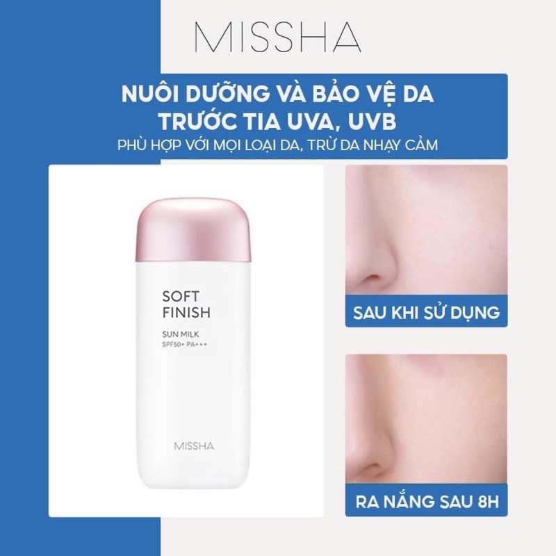 Kem Chống Nắng Missha Soft finish hồng - tím Velvet finish - xanh Waterproof - Around SPF50+PA+