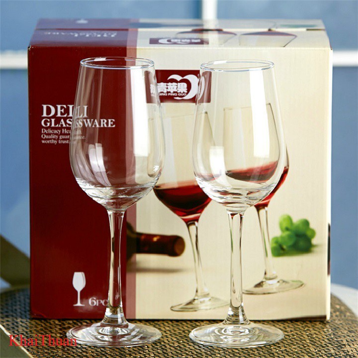 Bộ 6 Ly Vang Có Chân, Ly Rượu Vang Thủy Tinh Deli Sang Trọng - Duonghieu6789