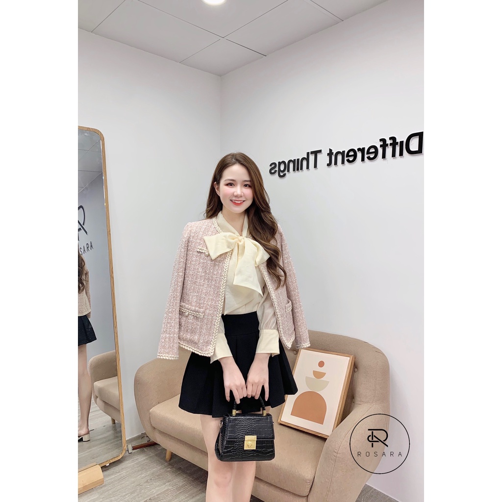 Áo khoác dạ tweed thời trang nữ dáng ngắn tiểu thư Rosara KH10