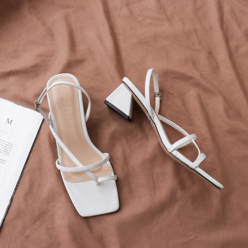 Sandal xỏ ngón nữ cao gót đế vuông 5p quai mảnh mũi vuông đẹp thời trang công sở bAimée &amp; bAmor - MS1680