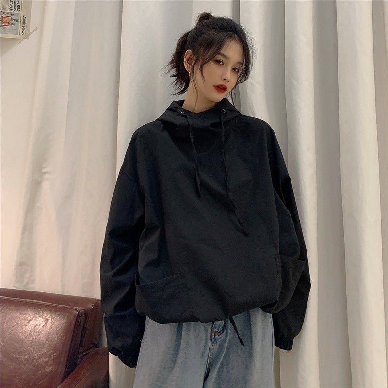 Áo Hoodie Màu Đen Dễ Phối Đồ Thời Trang Hàn Quốc Cho Nữ