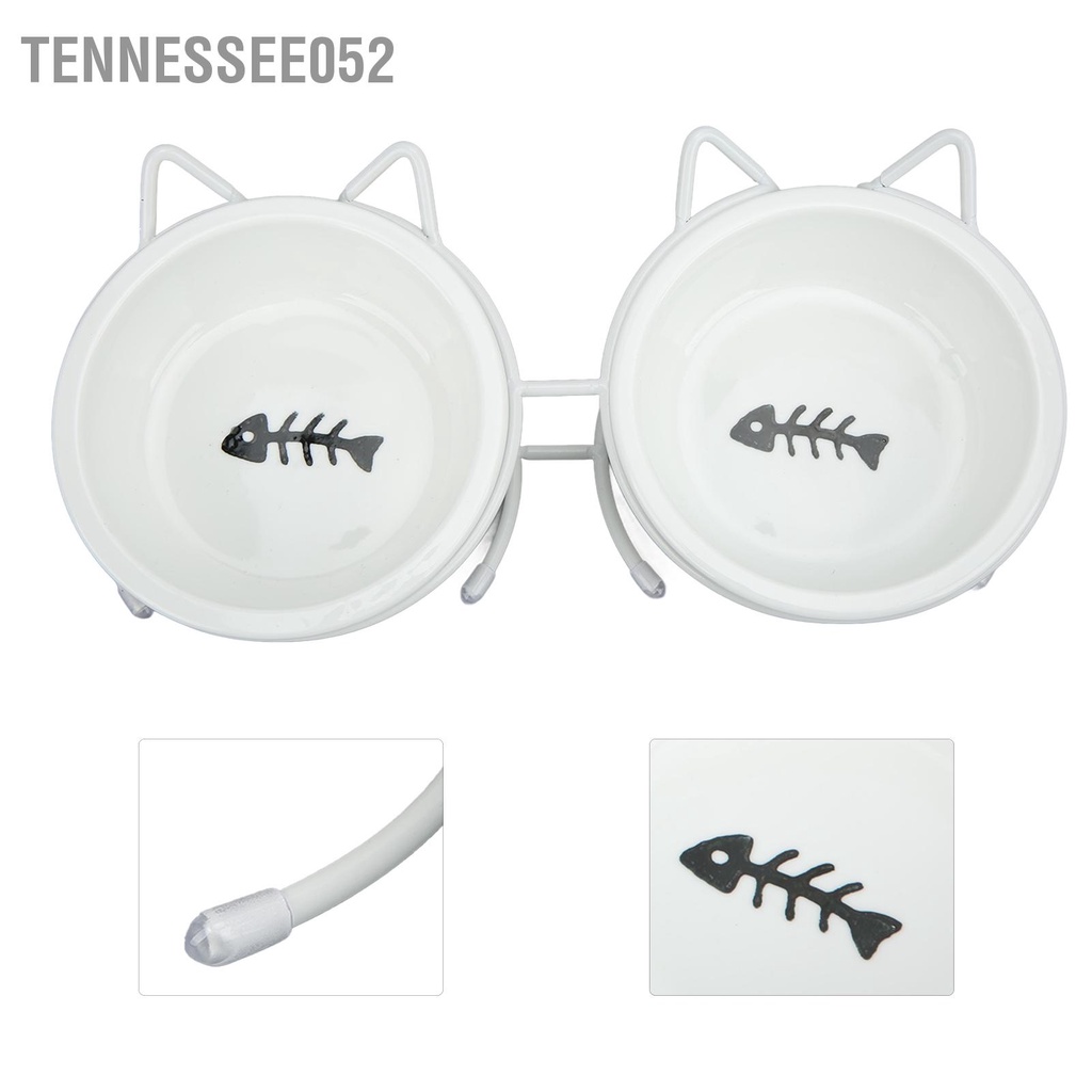 [Hàng Sẵn] Bát Ăn Bằng Sứ đôi cho mèo - Chén Ăn Chống Gù Có Đế Kim Loại【Tennessee052】