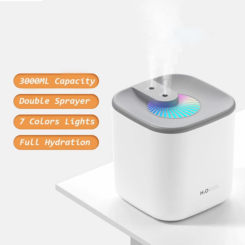 Fnelse 3L Air Humidifier Double Spray Diffuser USB For Bedroom
