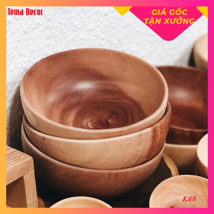 Bát gỗ decor Tema - Bát gỗ ăn cơm to gỗ đỏ trang trí nhà cửa siêu xinh