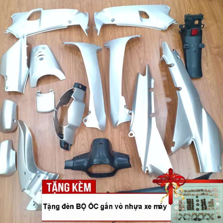 Dàn áo xe Wave Alpha đời từ 2002 đến 2006 , Wave 110, nhựa ABS nguyên sinh cao cấp màu BẠC , tặng ngay bộ tem dán và