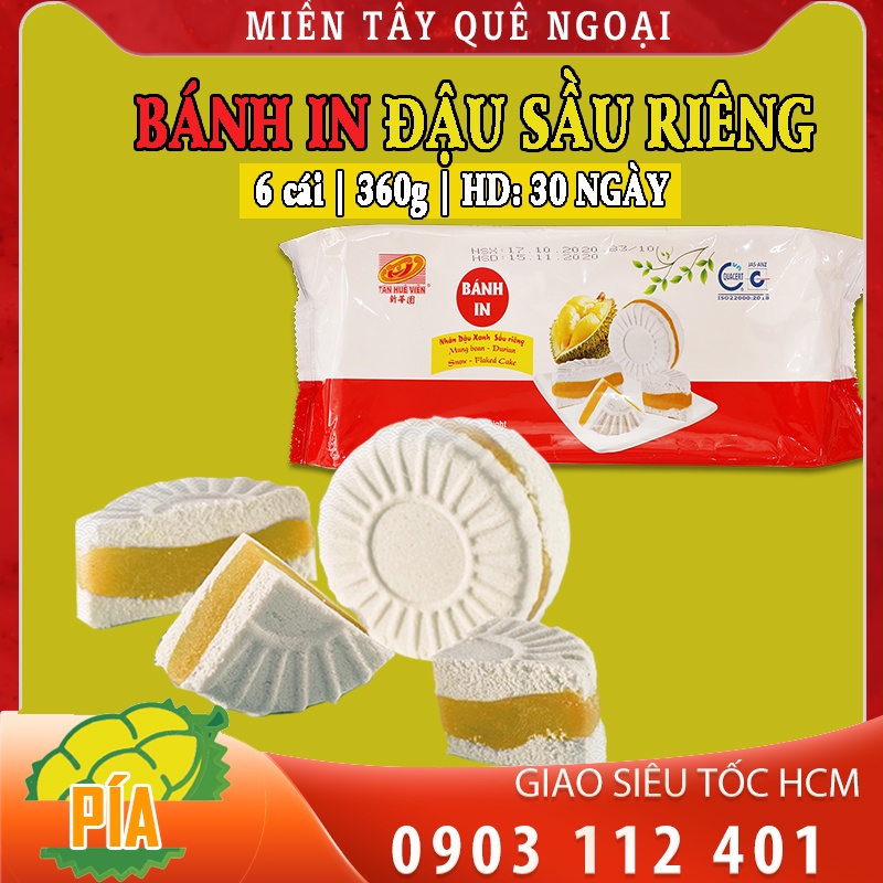 BÁNH IN NHÂN ĐẬU XANH SẦU RIÊNG - TÂN HUÊ VIÊN - Bịch 360g có 6 bánh tròn đóng gói riêng