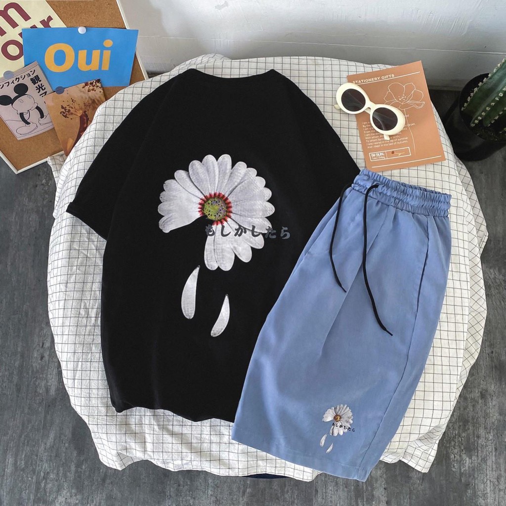 Áo phông form rộng tay lỡ unisex - hình hoa cúc - Sỉ số lượng lớn