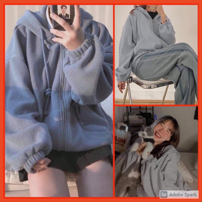 Áo Khoác Hoodie Nỉ Unisex [FREESHIP]  Áo tay bồng khóa kéo có mũ ulzzang màu Xanh | Xám nam nữ HOT