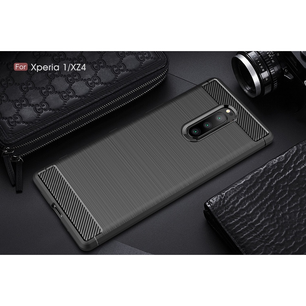 Ốp điện thoại TPU silicon mềm họa tiết sợi carbon cho Sony Xperia 1 Xperia 1 XZ4