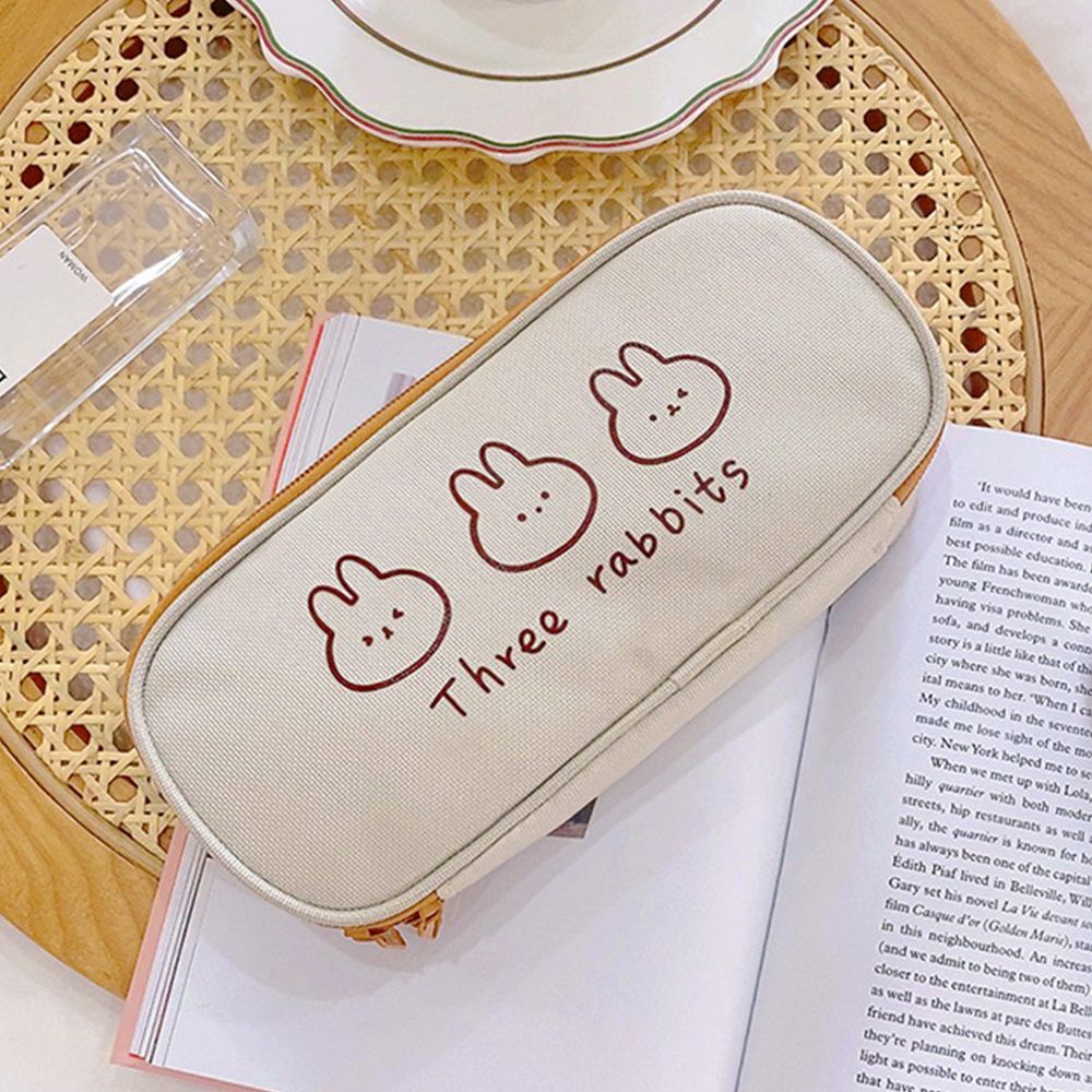 Túi đựng bút/dụng cụ trang điểm chất liệu vải bố cỡ lớn chống thấm nước họa tiết gấu/thỏ hoạt hình dễ thương đa năng