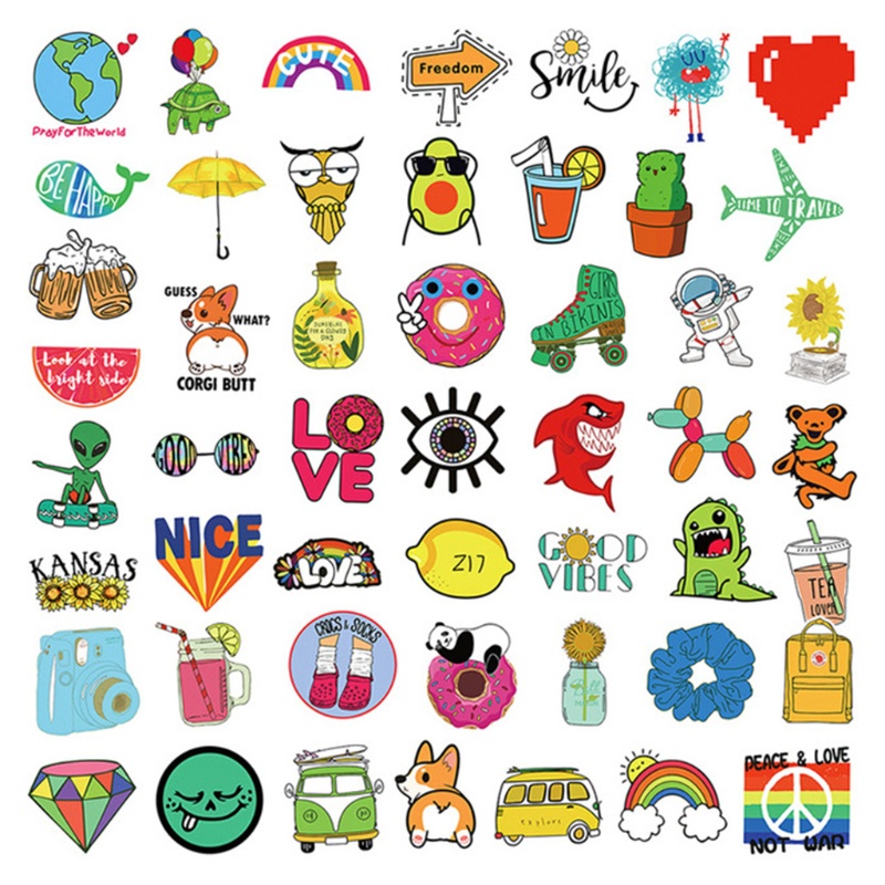 Bộ 50 Sticker Hoạt Hình Dán Trang Trí Laptop Ván Trượt
