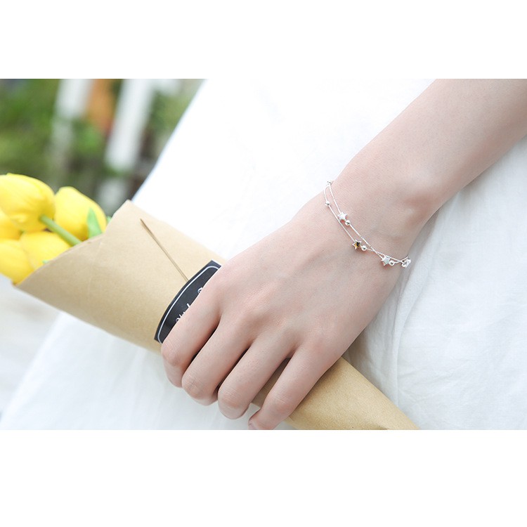 Vòng tay bạc ý 925 ngôi sao 2 lớp bi tròn cho nữ