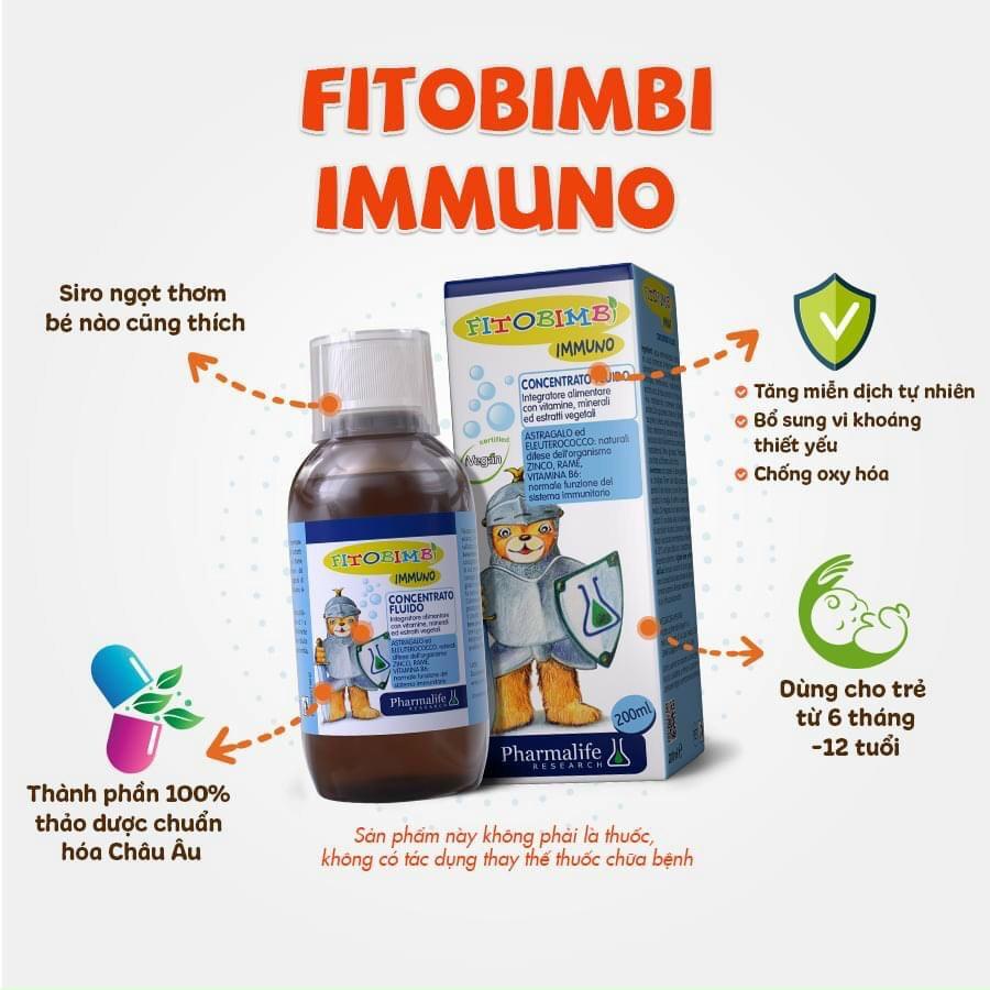 Siro Tăng Cường Sức Đề Kháng Cho Bé Fitobimbi Immuno - Bổ Sung Vitamin, Khoáng Chất Cần Thiết (Chai 200ml)