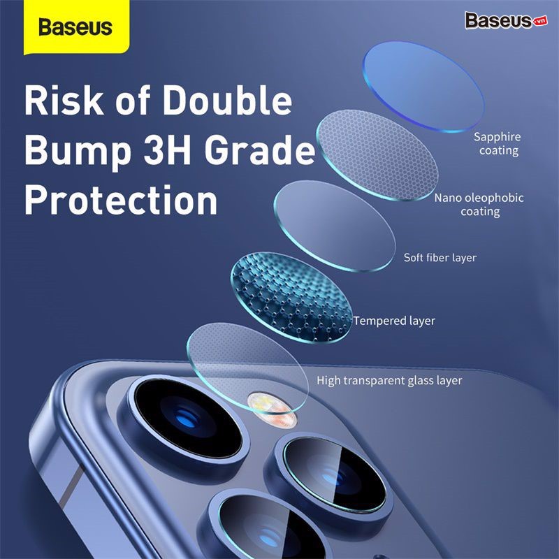 Bộ kính cường lực chống trầy Camera Baseus Gem Camera Lens Protective Film dùng cho iPhone 12 Series