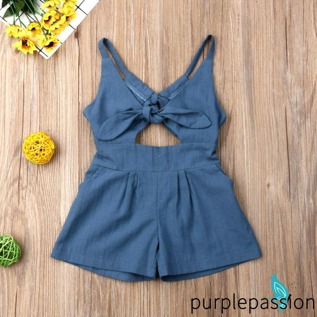 Bộ áo liền quần hai dây hở lưng xinh xắn cho bé gái