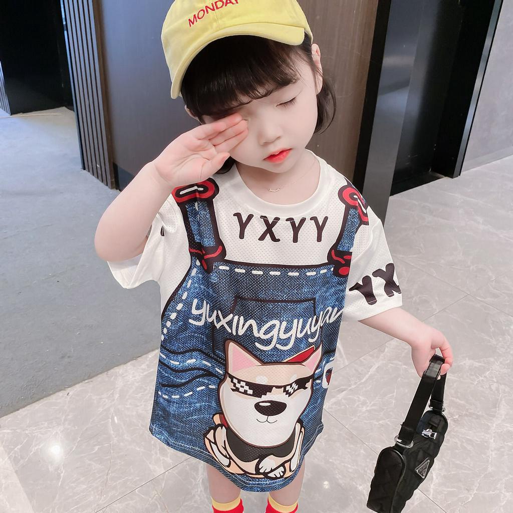 Đầm Thun Ngắn Tay In Hoạt Hình Phong Cách Hàn Quốc Thời Trang Mùa Hè 2021 Dành Cho Bé Gái