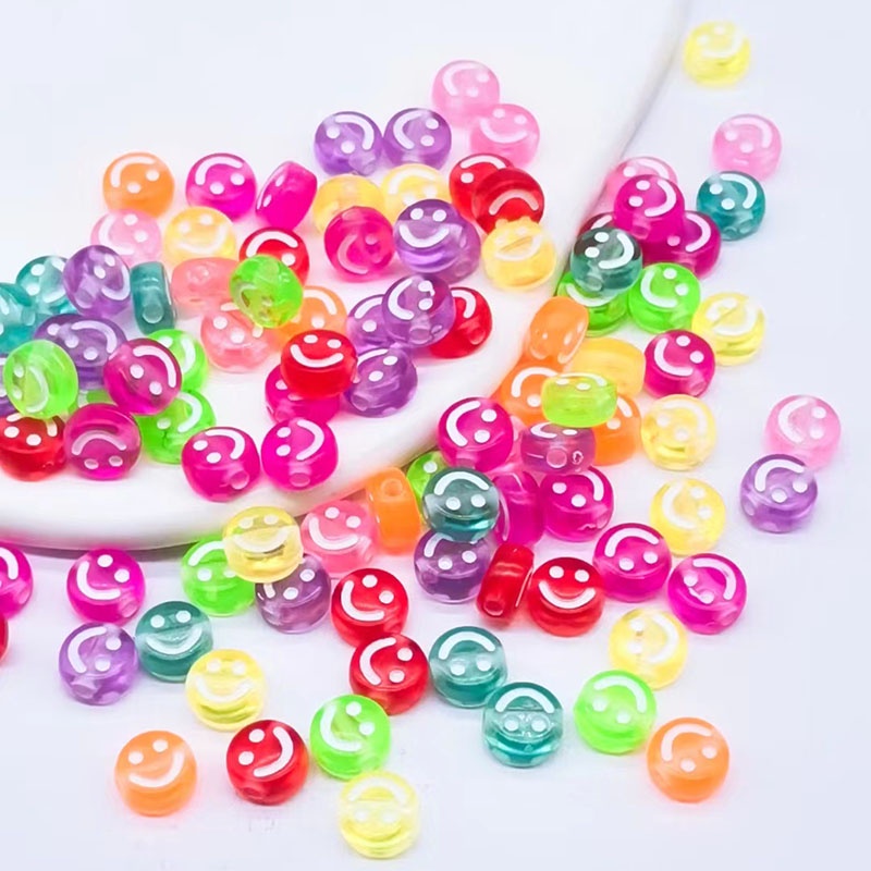 Set 100 Hạt Nhựa 6mm Hình Chữ Cái / Mặt Cười Nhiều Màu Sắc Dùng Để Làm Đồ Trang Sức