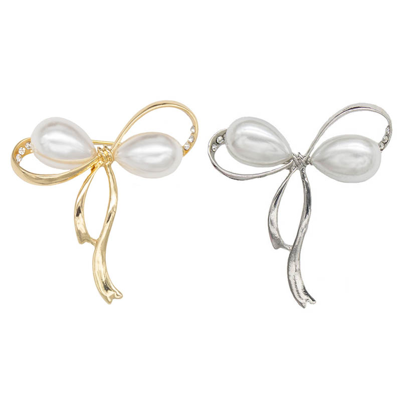 2 Ghim Cài Áo Hình Nơ Đính Đá Và Ngọc Trai Thời Trang