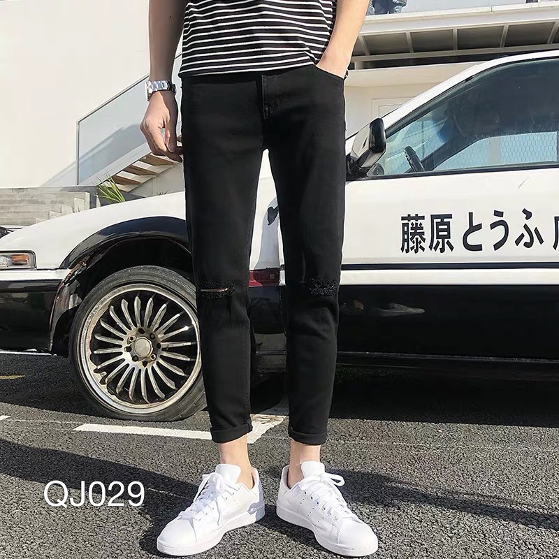 QJ029 - QUẦN JEAN NAM ĐEN RÁCH GỐI | BigBuy360 - bigbuy360.vn