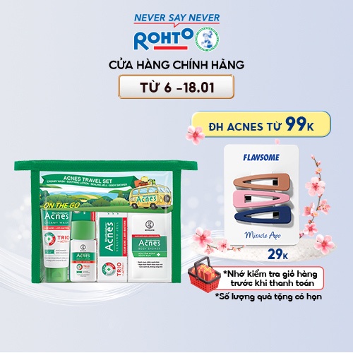 Bộ sản phẩm chăm sóc da mụn cho mặt và cơ thể Rohto Acnes Travel Set