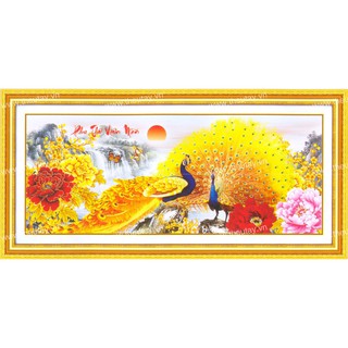 Tranh Thêu Chữ Thập 3D Phu Thê Viên Mãn- kết chỉ hoa ru băng, hạt đá pha lê, bướm nhựa 88818 (KHÁCH TỰ THÊU) KT:90X41CM