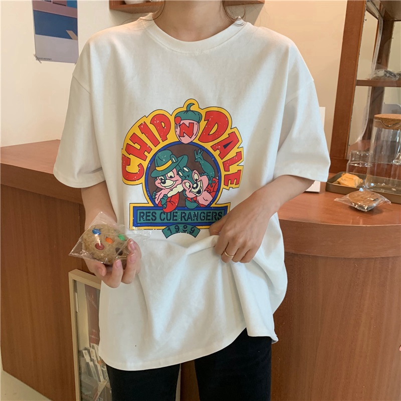 SUXI Áo thun cổ tròn ngắn tay in hình thời trang mùa hè cho nữ